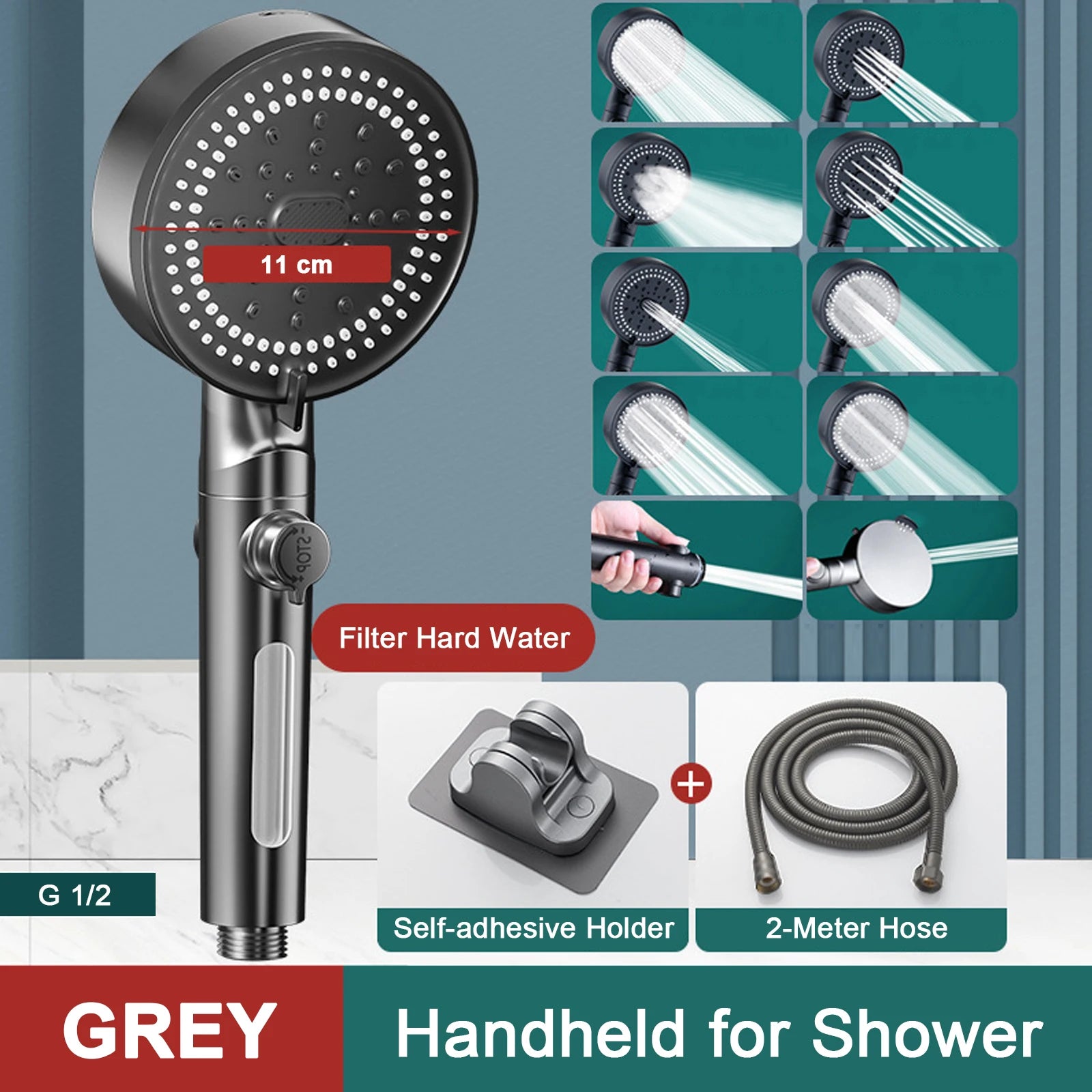 10 Modes Handheld High-Pressure Water Saver Showerhead - Cheerful Home Finds