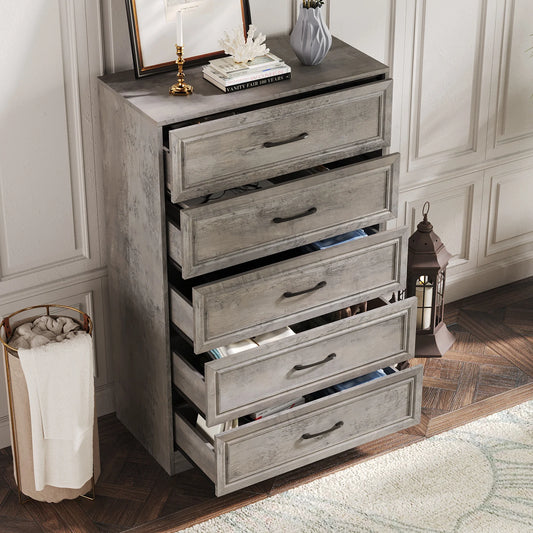Vabches Wooden Dresser for Bedroom 47 Inch Tall 5 Drawer Storage Organizer with Metal Handles - Cheerful Home Finds