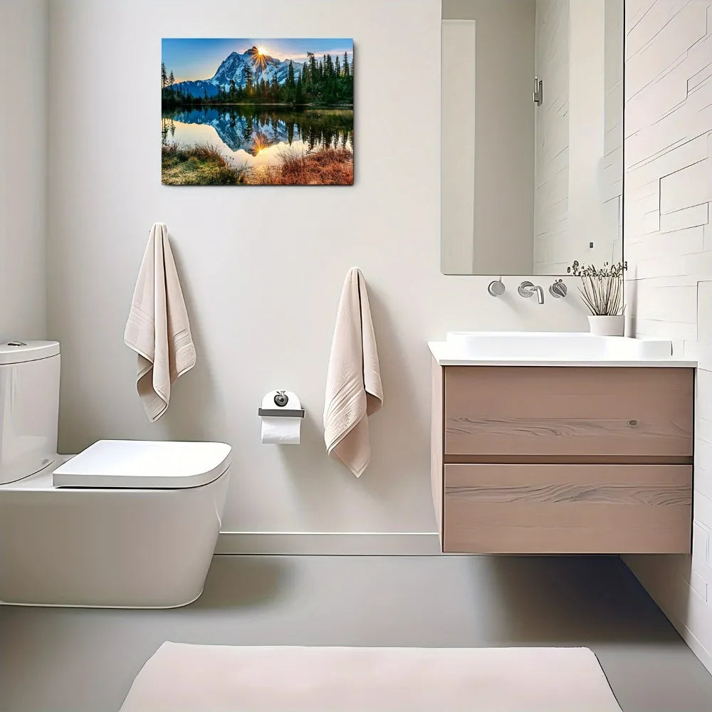 1.5 Inch Thick Wood Pine Frame Interior Art Deco Mural Sunrise Mountain View Fabric Wall Decoration Painting - Cheerful Home Finds