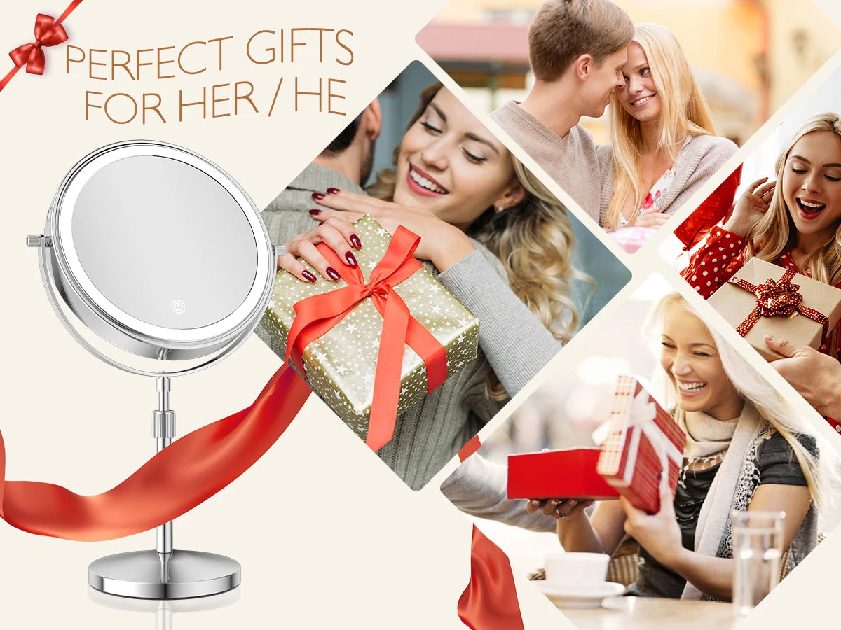 8 Inch Makeup Mirror With Light Lamp 10X Magnification 3 Color Lights Adjustable Brightness Height Standing Mirror - Cheerful Home Finds