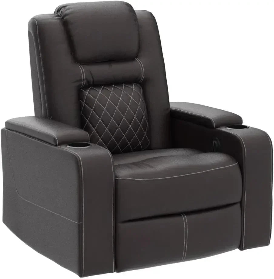 Electric Power Recliner Chair With USB Ports And Cup Holders Breathable Leather Home Theater Seating With Hidden Arm Storage