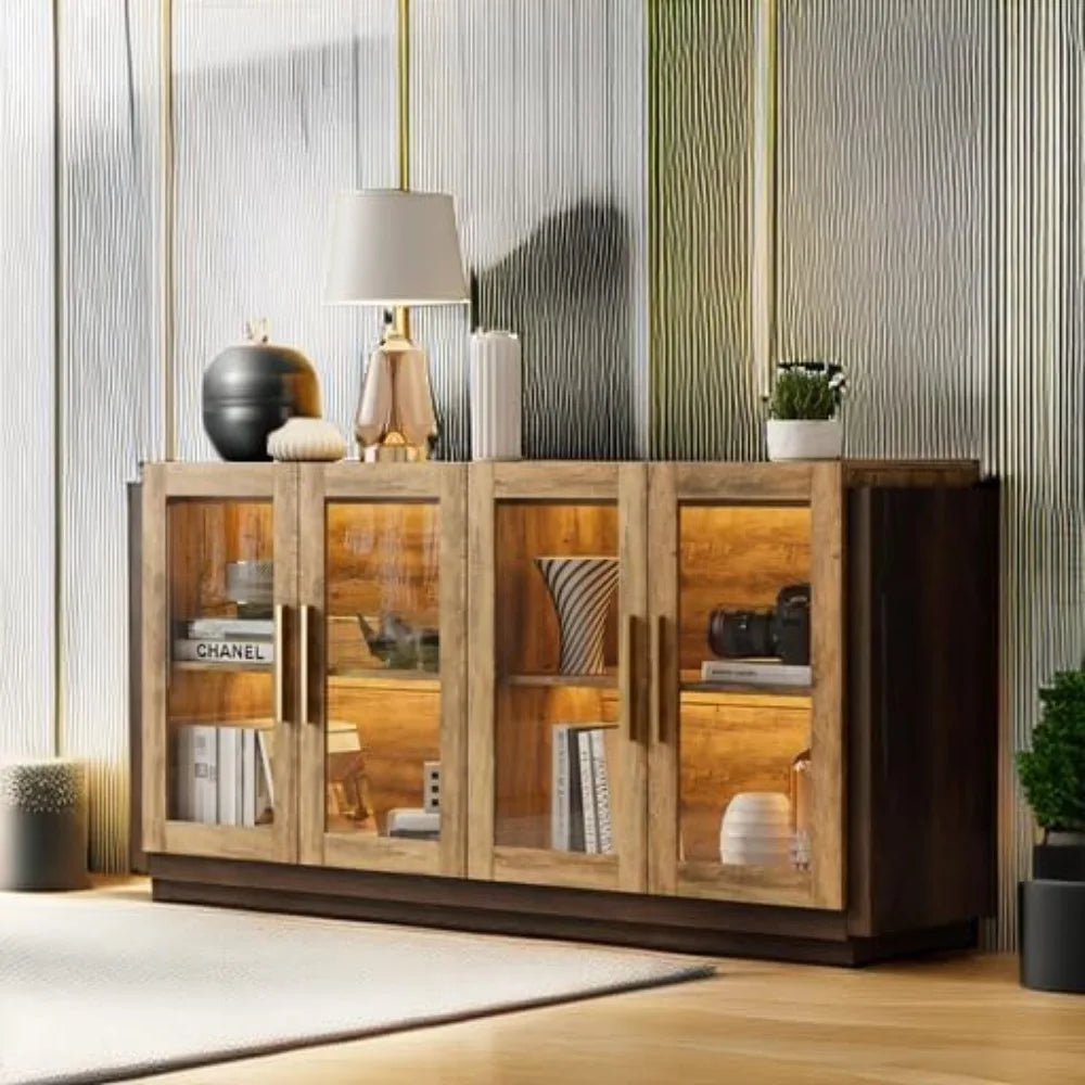 Mixed Color Accent Sideboard Buffet Cabinet with LED Lights - Cheerful Home Finds