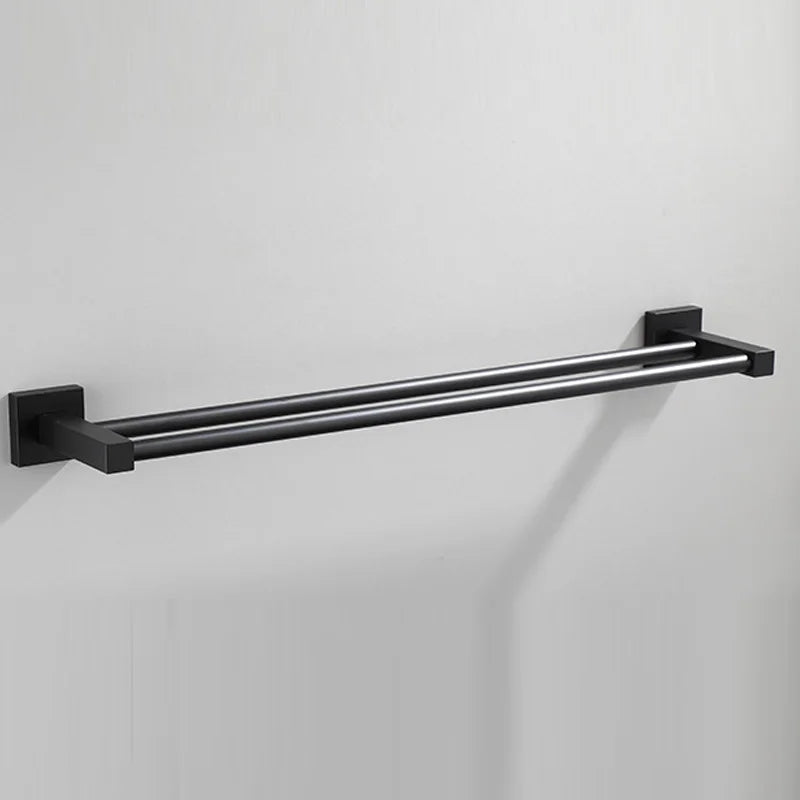 Matte Black Aluminium Bathroom Double Towel Shelf Rack - Cheerful Home Finds
