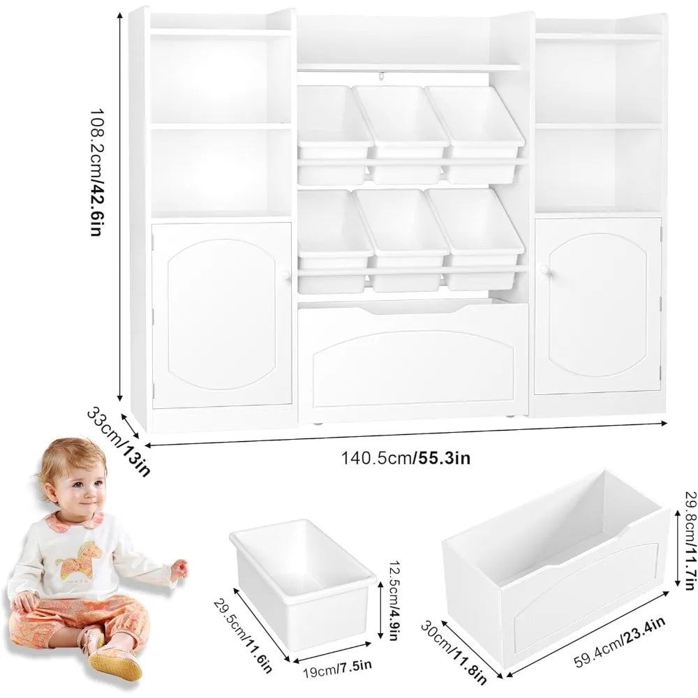 55” Toy Storage Organizer, 5-in-1 Kids Bookshelf Playroom - Cheerful Home Finds