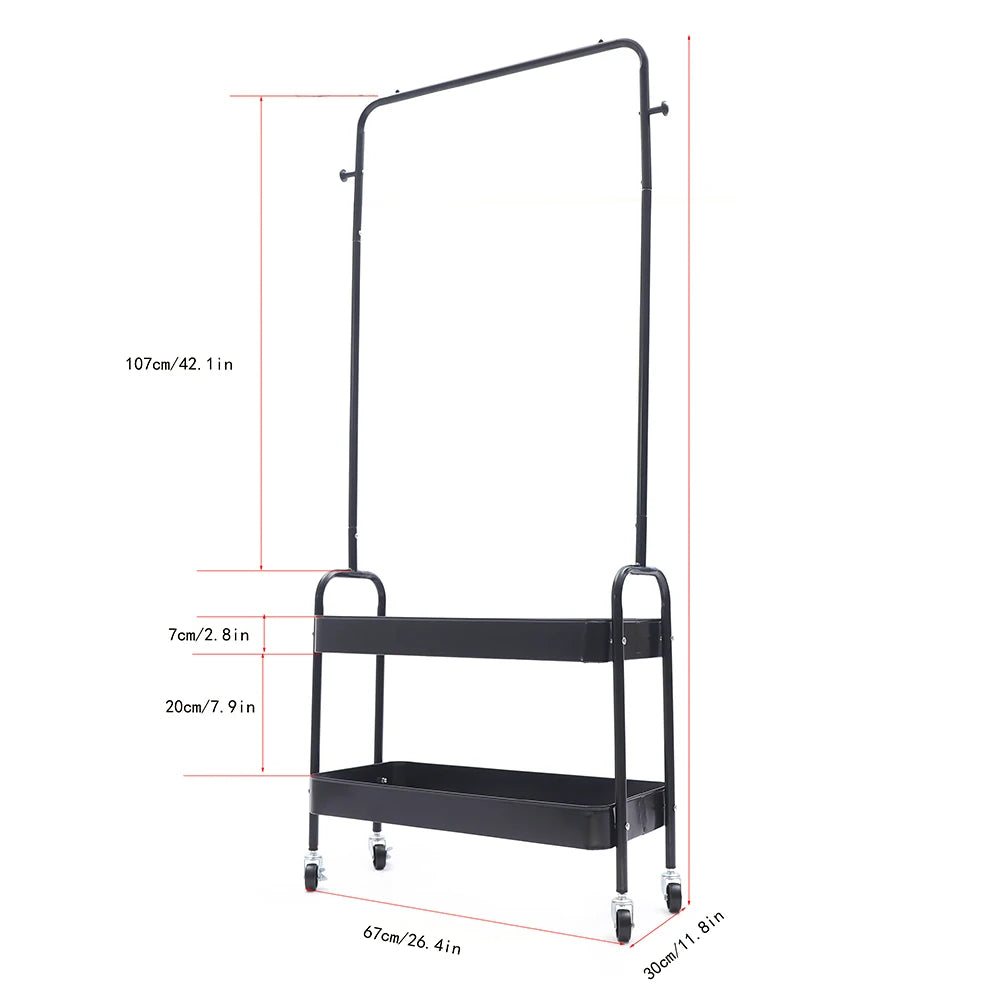 Mobile Clothing Storage Rack with 2 Tiers and Wheels - Cheerful Home Finds