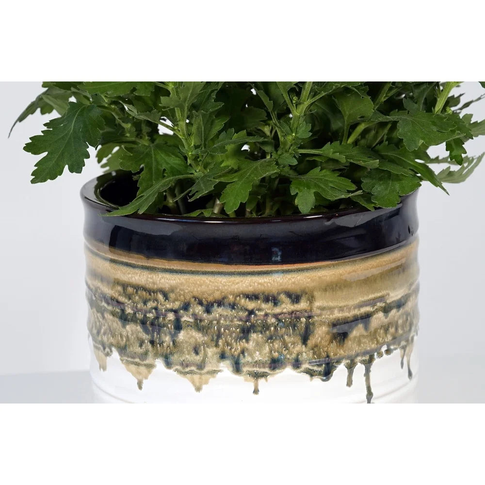 8 Inch Round Ceramic Planter With Reactive Finish Drainage