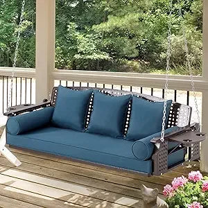 3 Seat Porch Swing, Patio Swing Bench with Cup Holders - Cheerful Home Finds