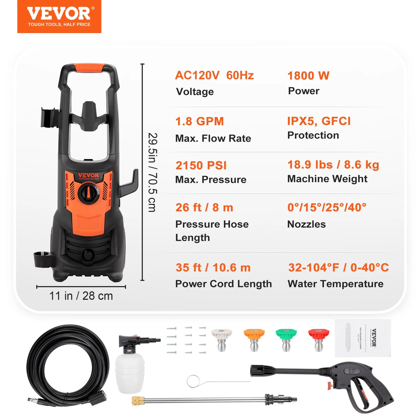 VEVOR Electric Pressure Washer with Quick Connect Nozzles - Cheerful Home Finds