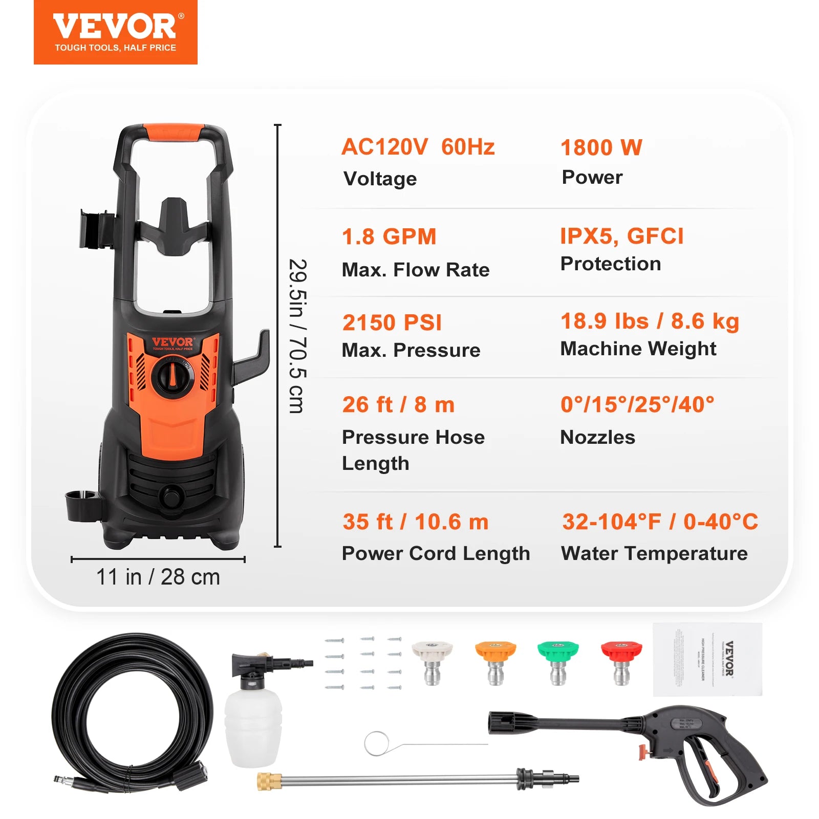 VEVOR Electric Pressure Washer with Quick Connect Nozzles - Cheerful Home Finds