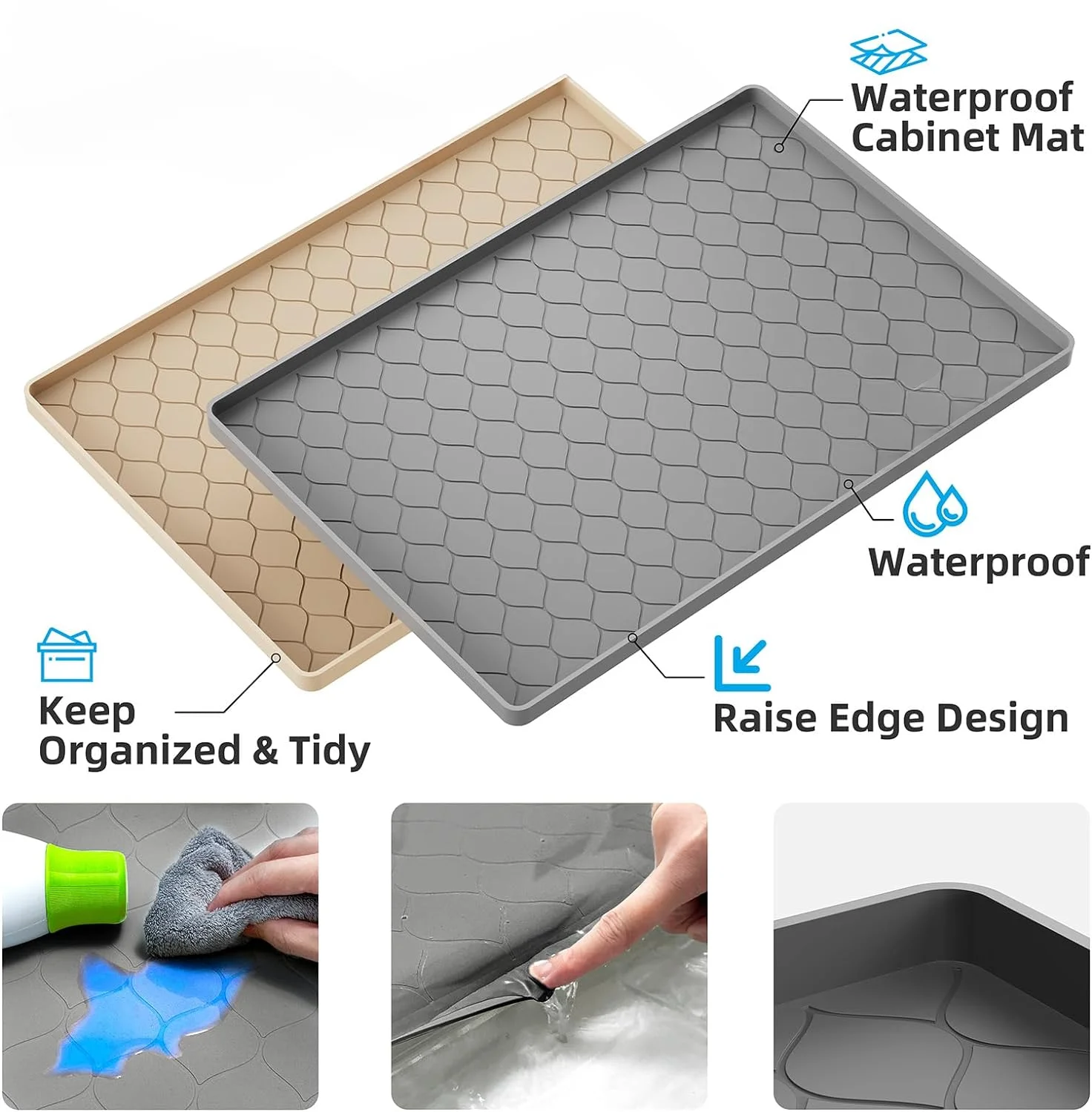 Waterproof Under Sink Mat -34 x 22 Cabinet Liner Silicone Tray - Cheerful Home Finds