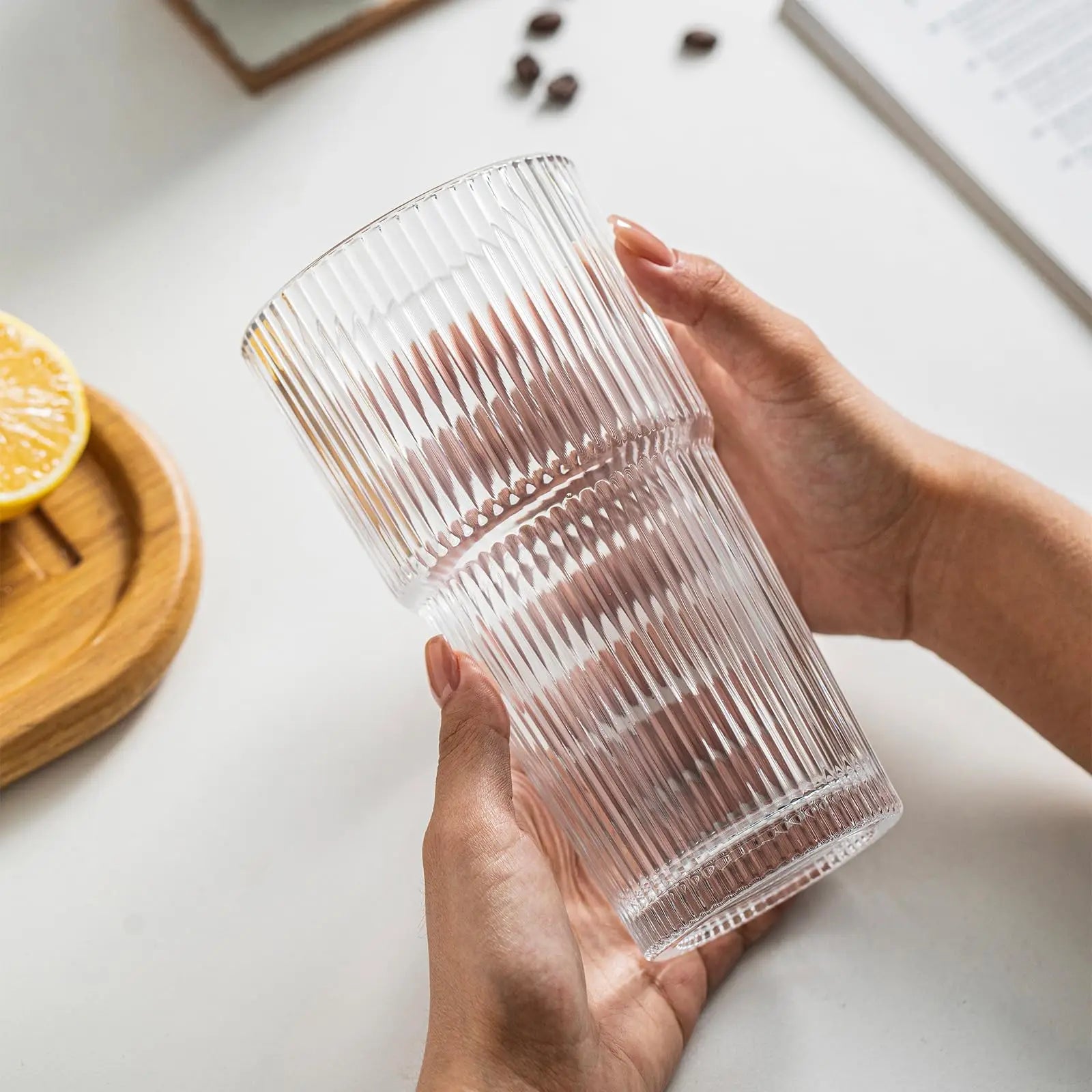KEMORELA 20oz Ribbed Glass Tumbler Set of 4 for Drinks - Cheerful Home Finds