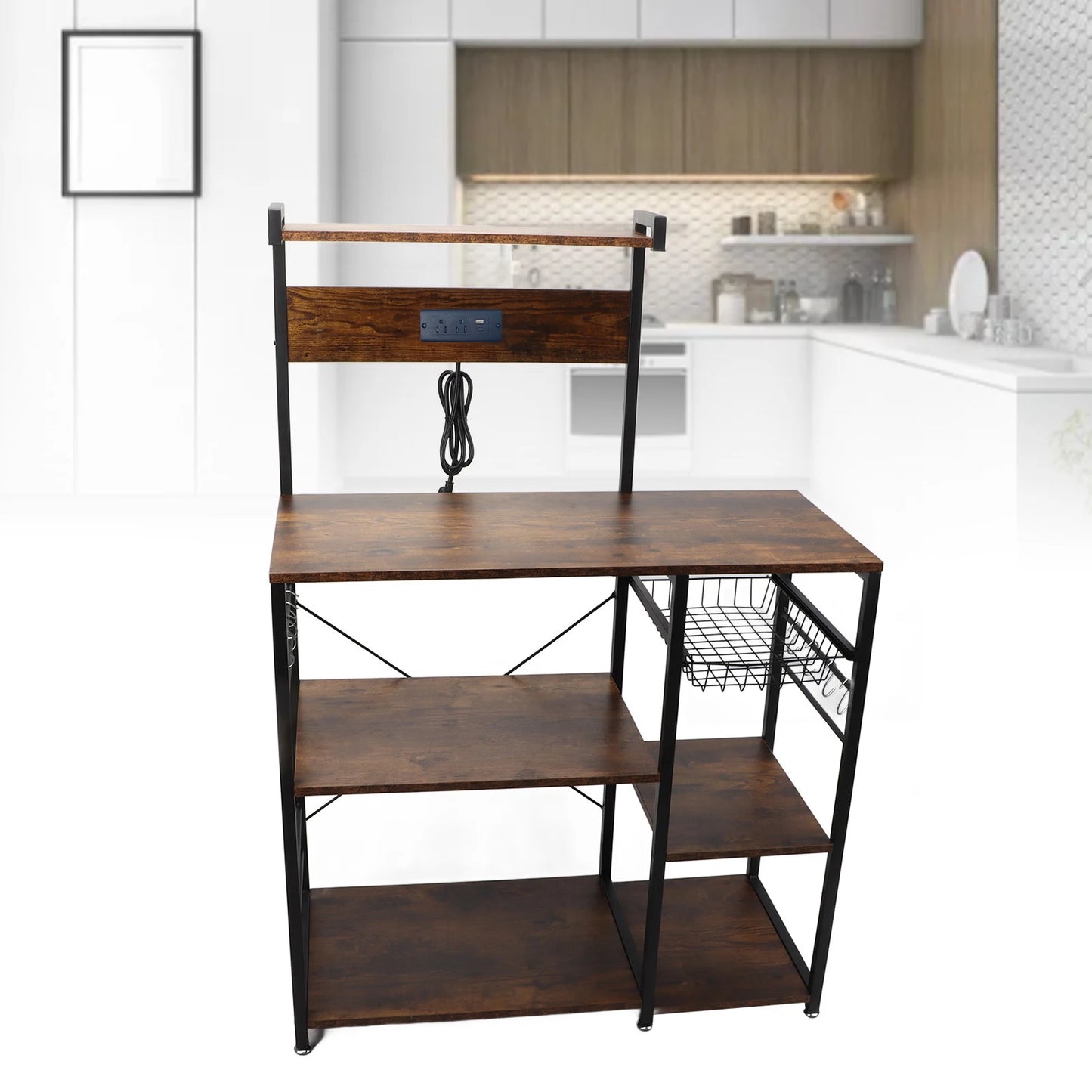 Kitchen Utility Storage Shelf Microwave Oven Stand Coffee Bar Station Rust Resistant Strong Load Bearing Multi Tier for Spices - Cheerful Home Finds