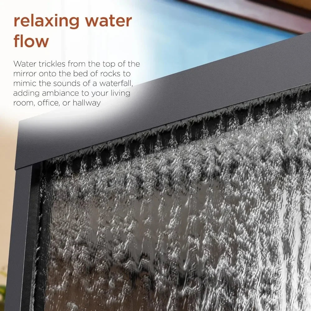 Home Tools Mirror Waterfall Fountain with Stones and Lights Zen Indoor Outdoor Decor for Office Living Room Patio Entryway - Cheerful Home Finds