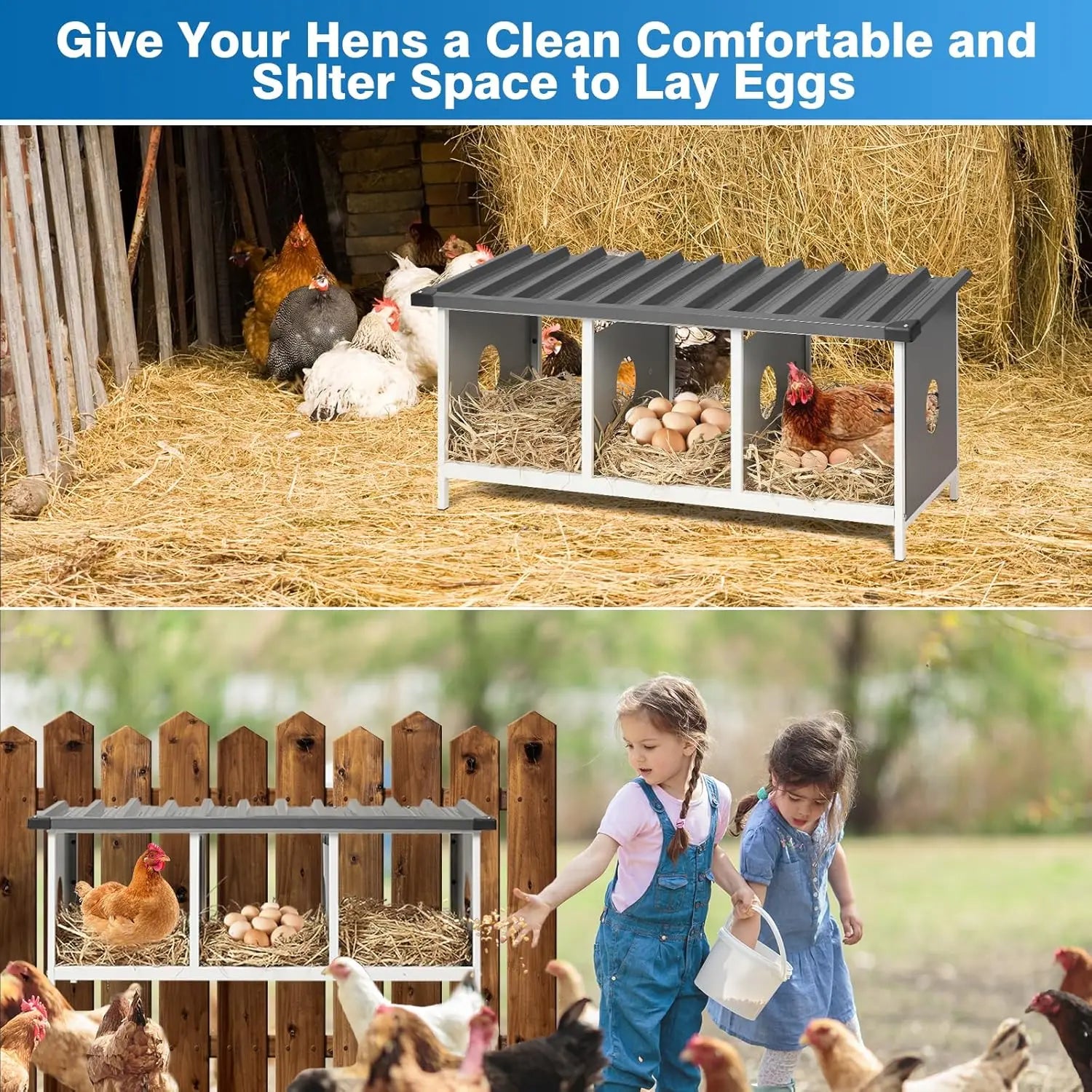 3 Compartments Nesting Box for Hens Metal Egg Laying Nest - Cheerful Home Finds