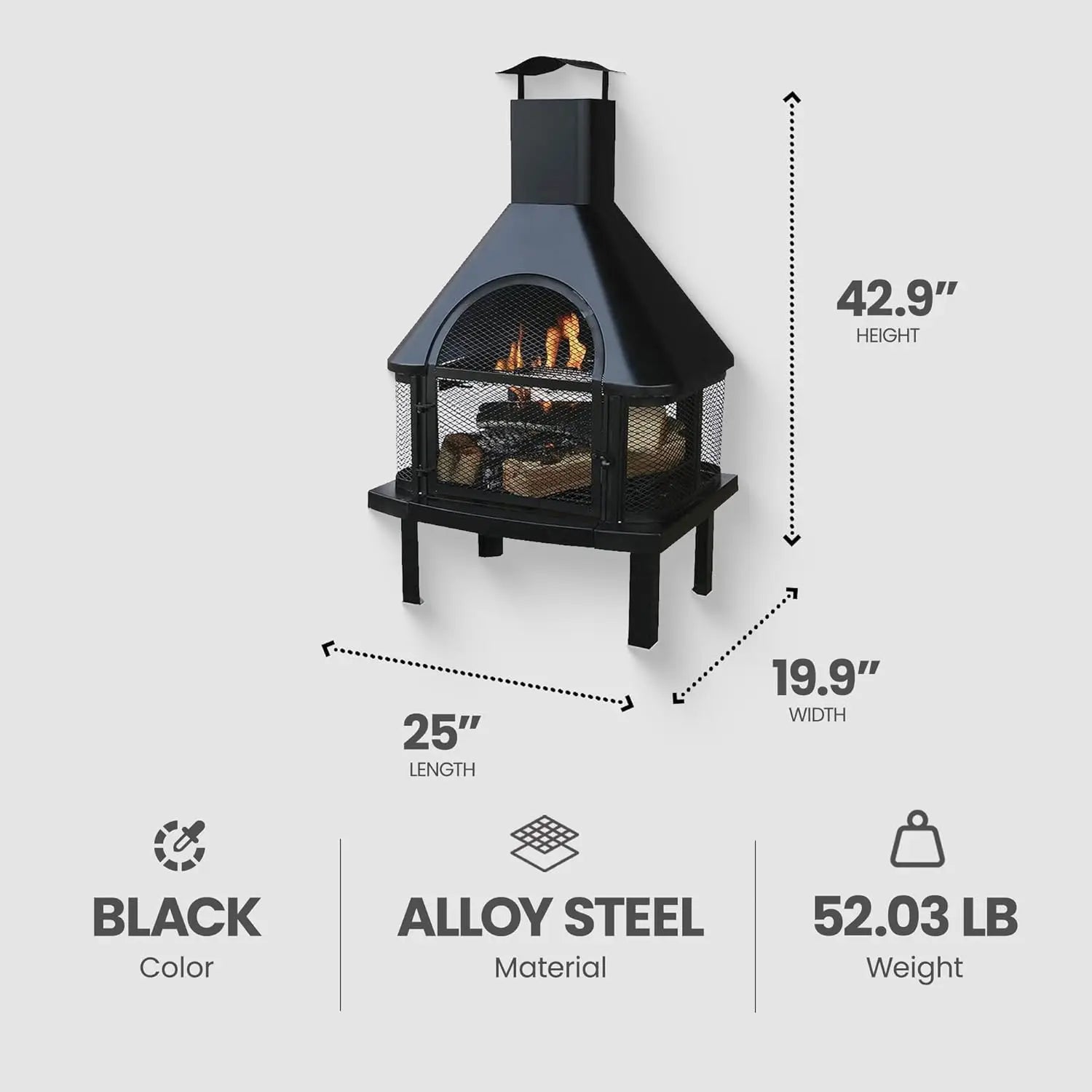 Wood Burning Fireplace Outdoor Steel Chimney Rectangular Fire Bowl Black - Cheerful Home Finds