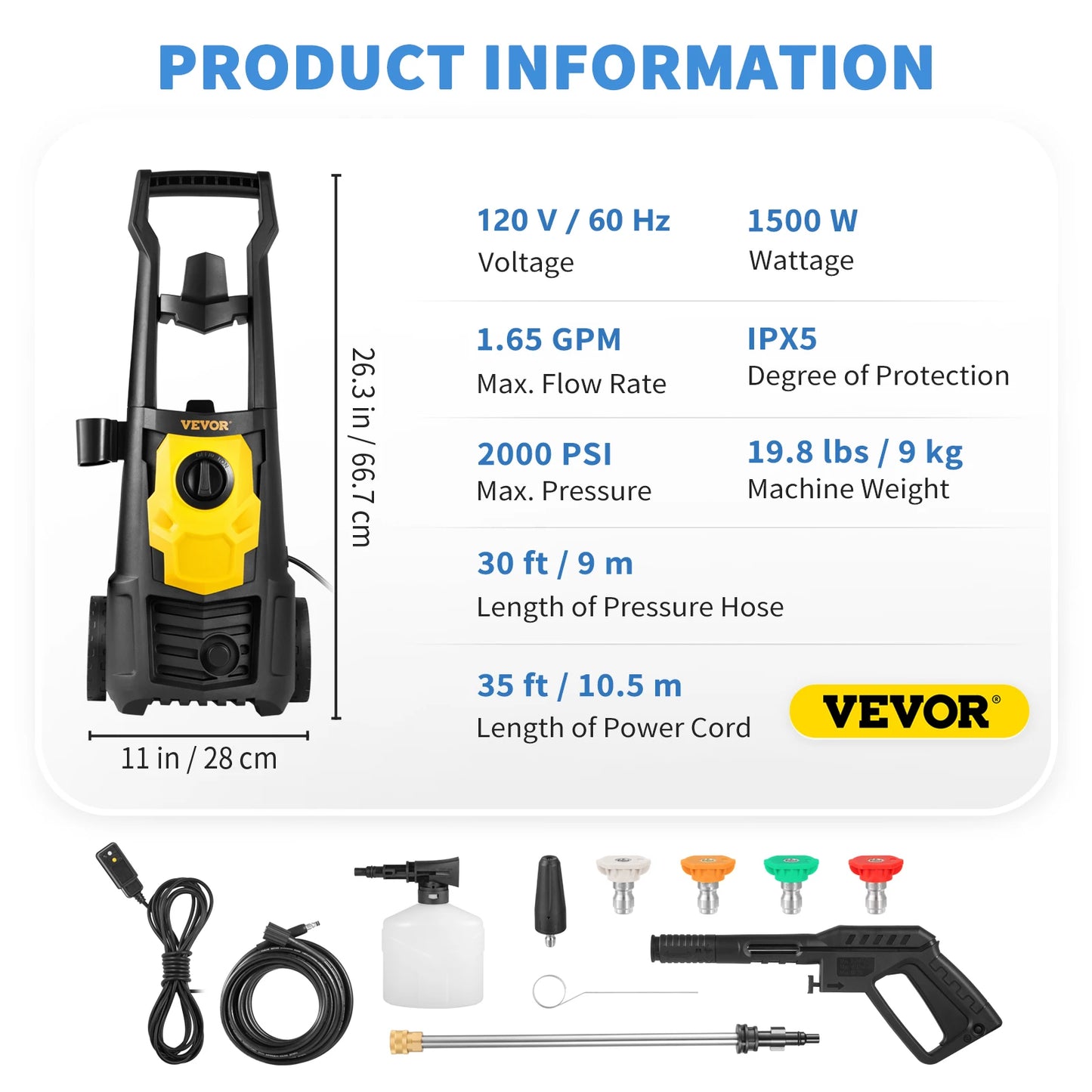 VEVOR Electric Pressure Washer with Quick Connect Nozzles - Cheerful Home Finds