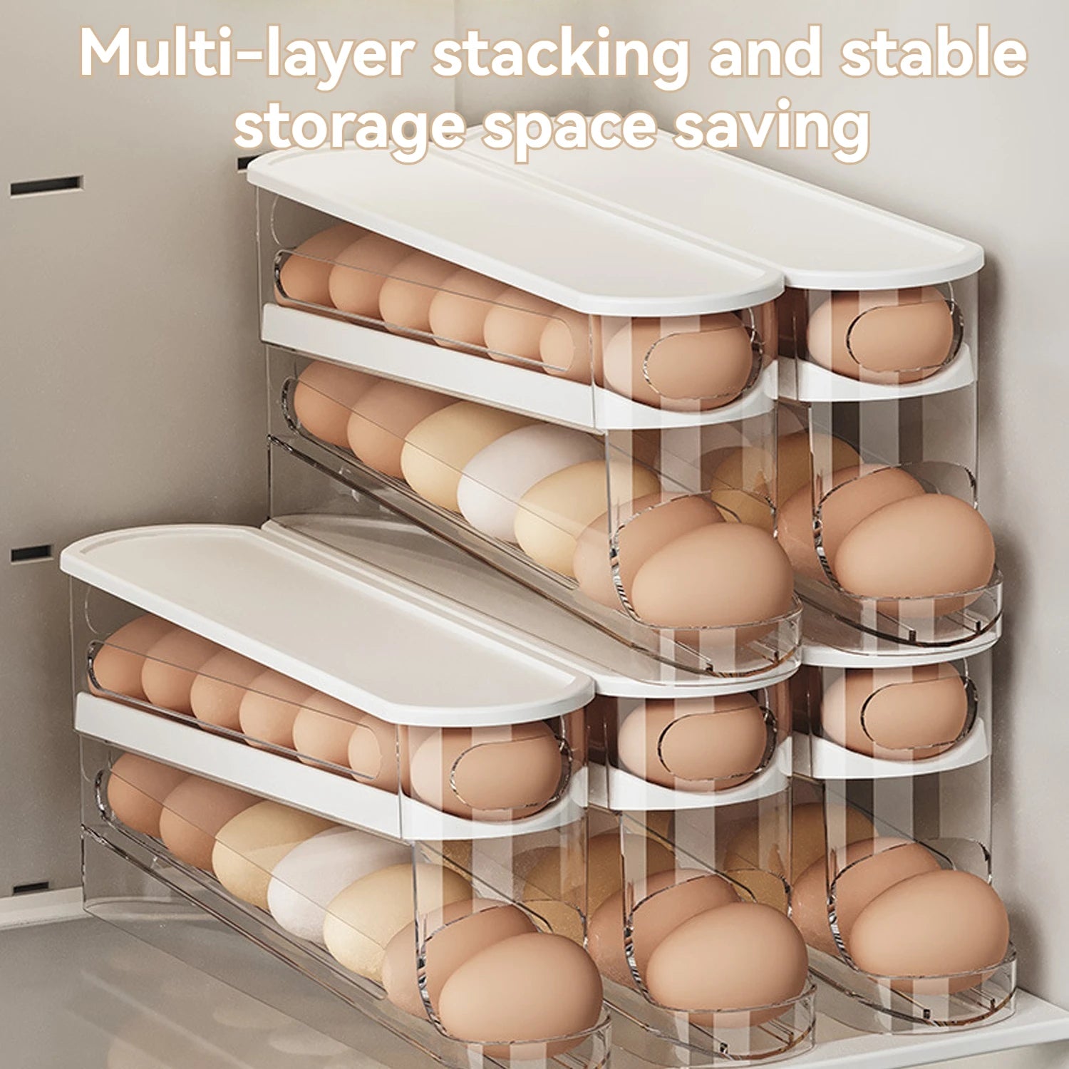 Automatic Rolling Egg Dispenser 2 Tie Clear Plastic Holder - Cheerful Home Finds