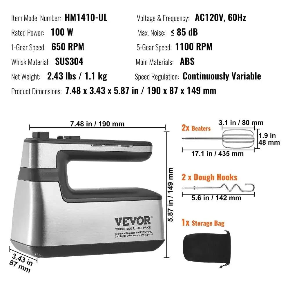 Cordless Electric Hand Mixer 250W with Turbo Boost Beaters - Cheerful Home Finds