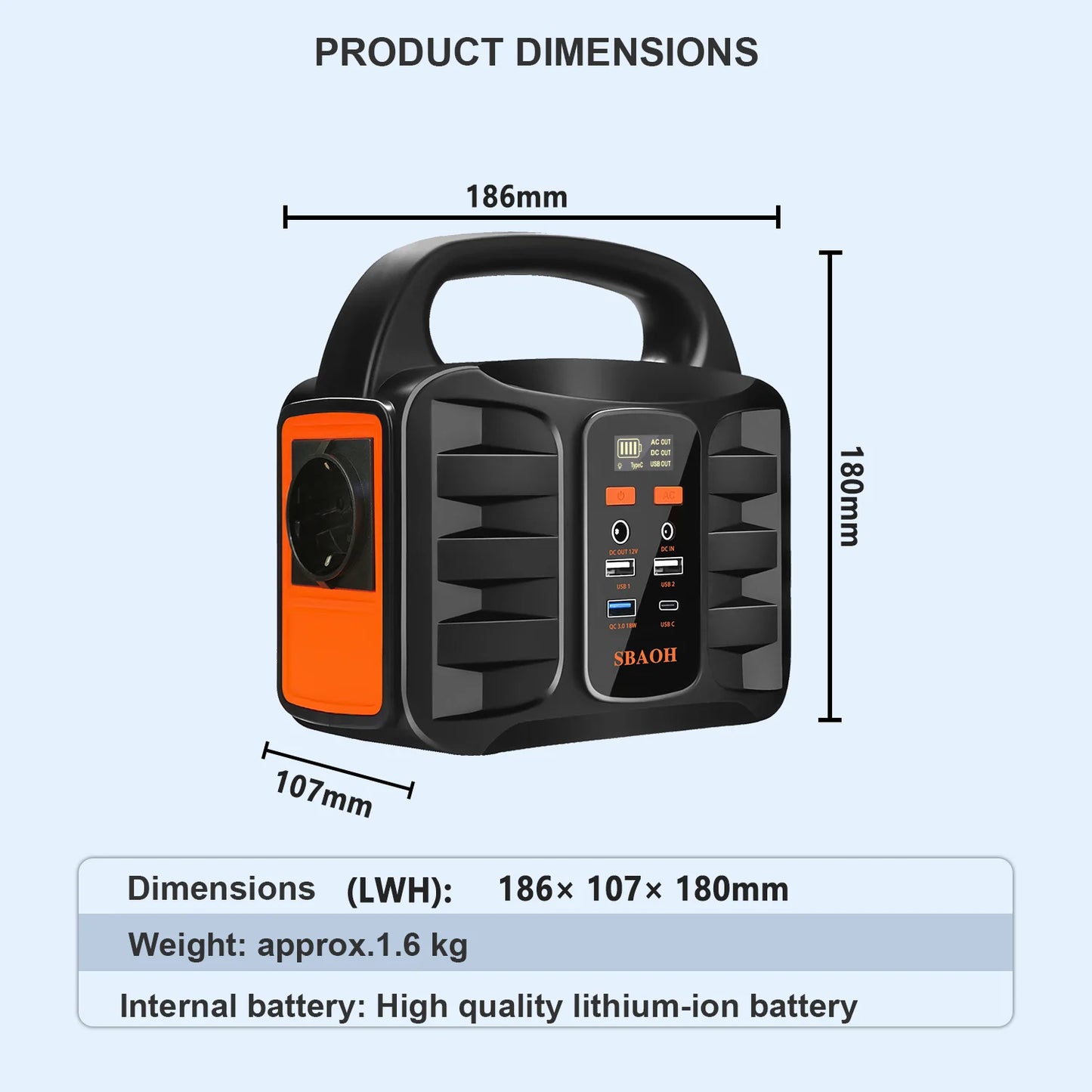 Portable Power Station 155Wh 42000mAh Outdoor Solar Generator with 110V 150W Peak 200W AC Outlet and USB-C PD 30W Port