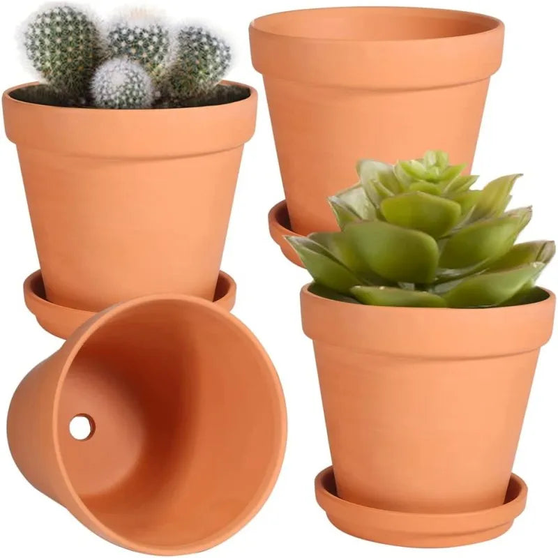 3 Inches Small Terracotta Pots with Saucer, 4 Pack Clay Pots - Cheerful Home Finds