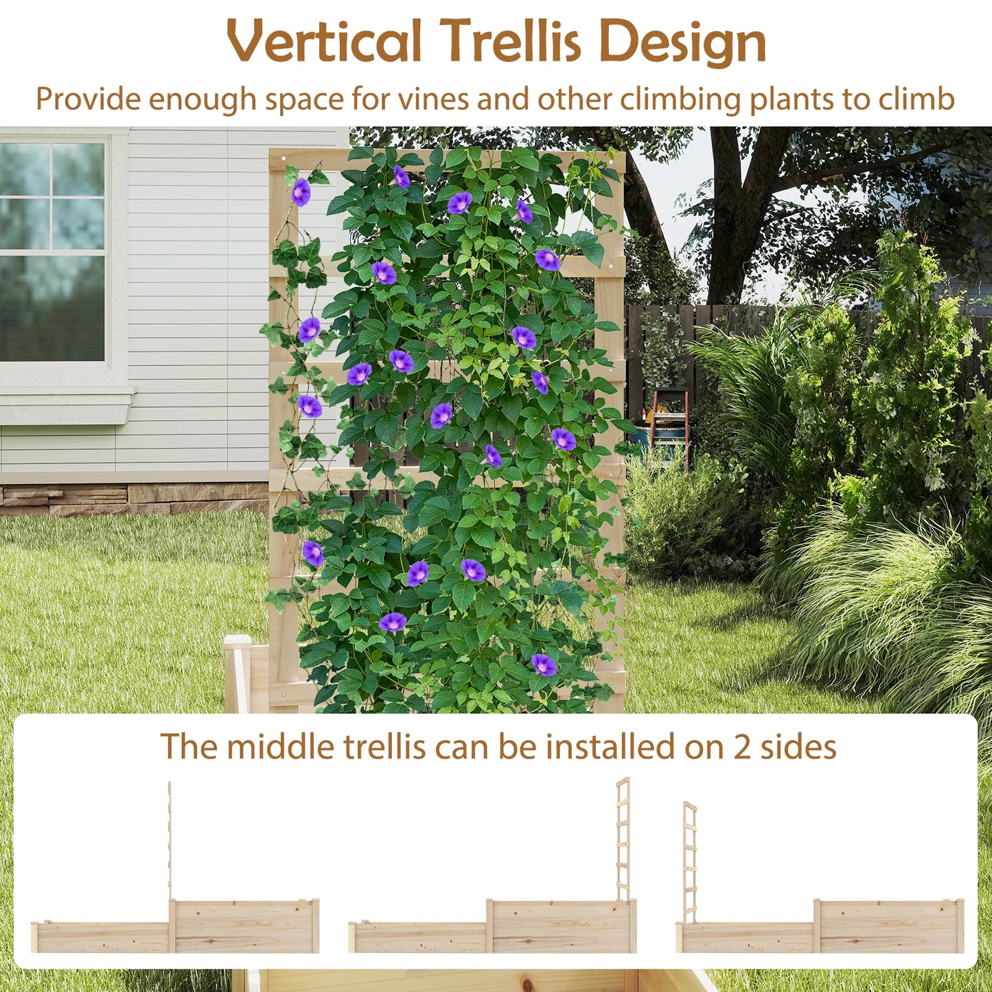 87" Raised Garden Bed w/ Trellis 2 Planter Boxes Patio - Cheerful Home Finds