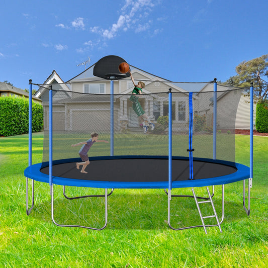 14FT Trampoline With Backboard And Enclosure Net For Kids - Cheerful Home Finds