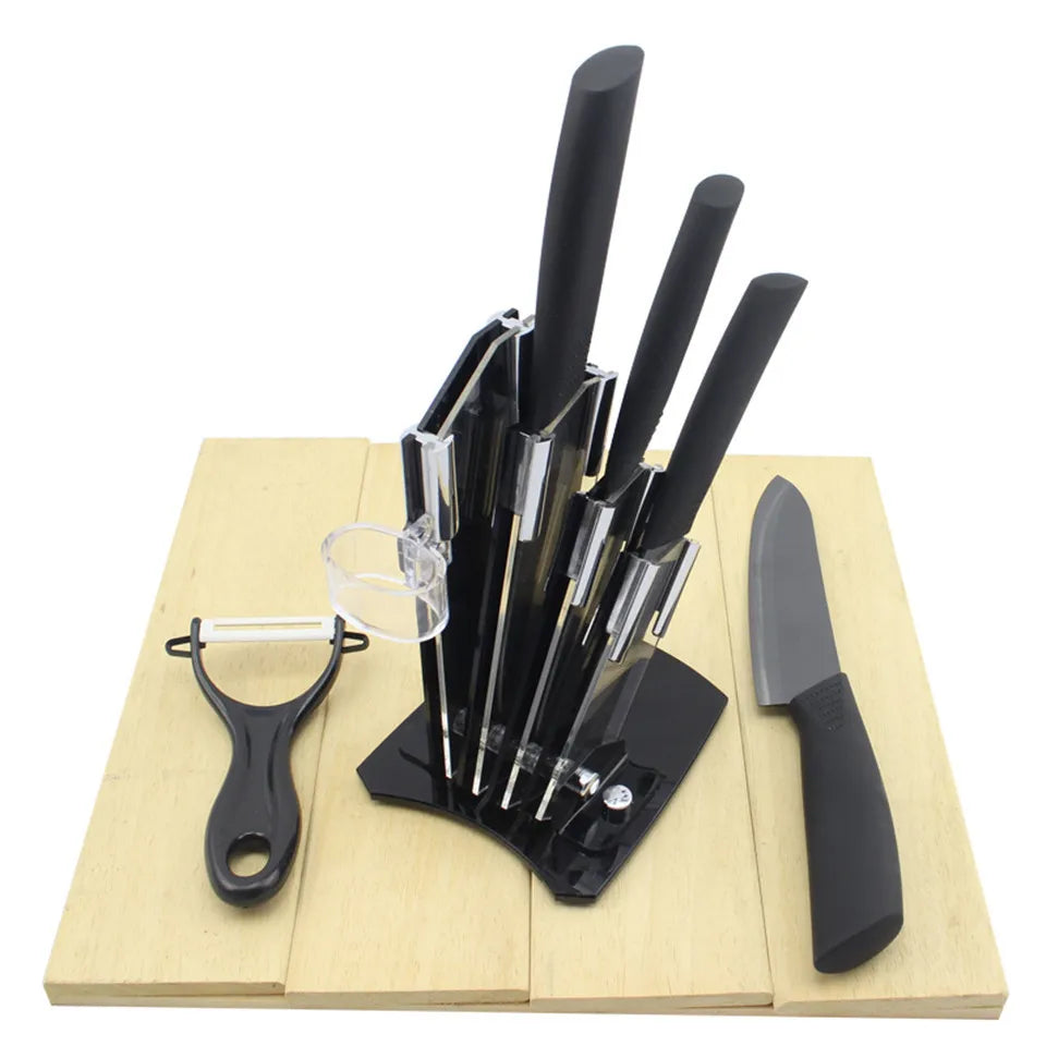 Findking Black Blade Kitchen Ceramic Knife Set 3 4 5 6 Inch Peeler Acrylic Holder - Cheerful Home Finds