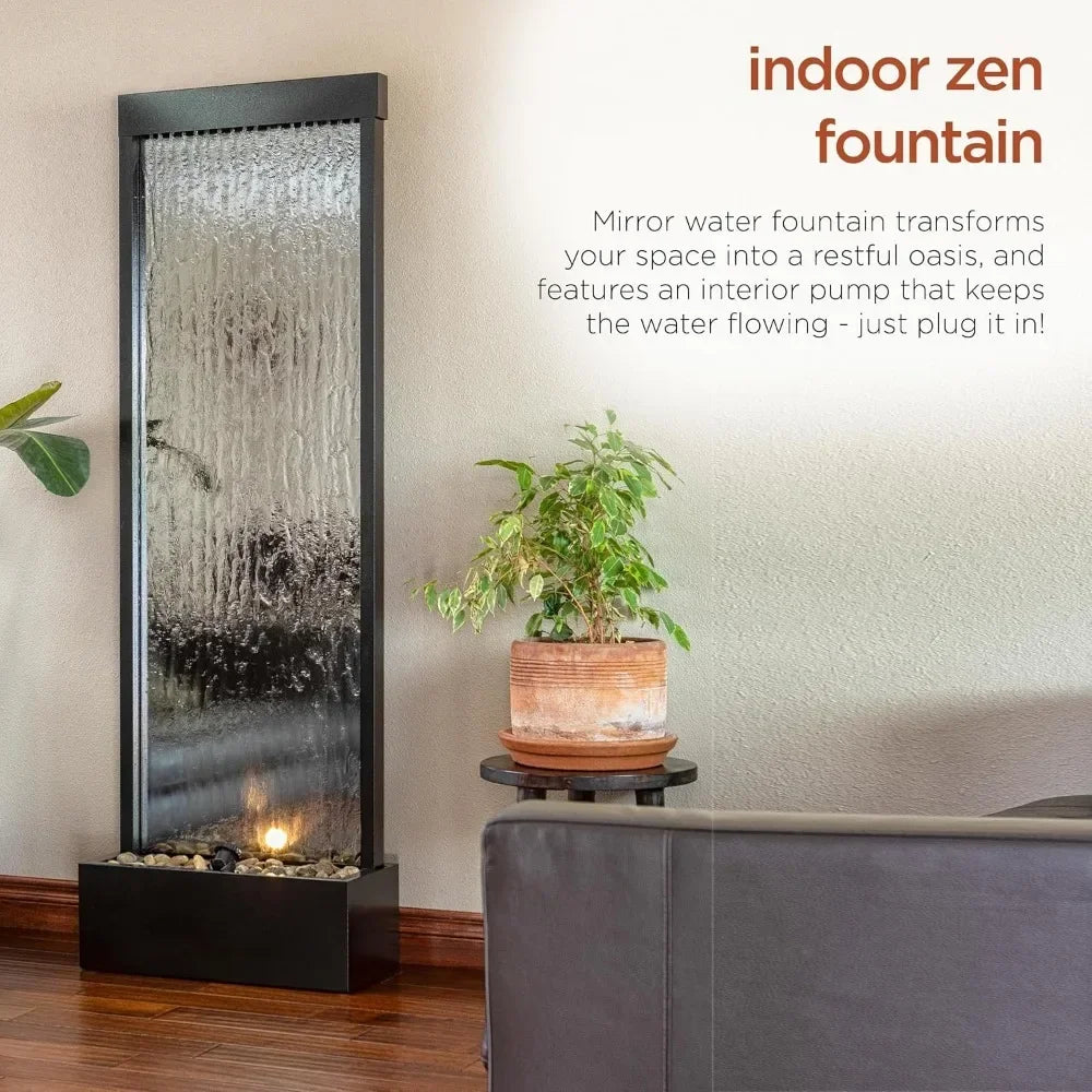 Home Tools Mirror Waterfall Fountain with Stones and Lights Zen Indoor Outdoor Decor for Office Living Room Patio Entryway - Cheerful Home Finds
