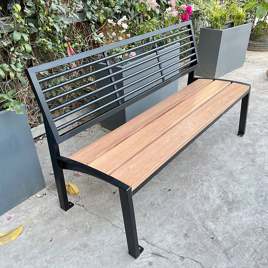 High Quality Commercial Metal Long Bench With Wooden Seat And Backrest For Outdoor Leisure Garden Park Seating