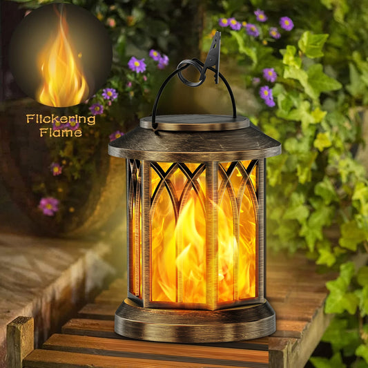 2 Pack Upgraded Flickering Flame Solar Lanterns Lights Outdoor - Cheerful Home Finds