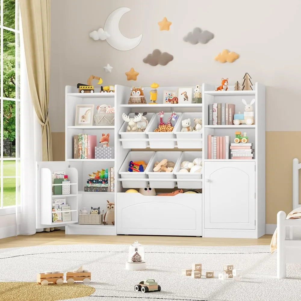 55” Toy Storage Organizer, 5-in-1 Kids Bookshelf Playroom - Cheerful Home Finds