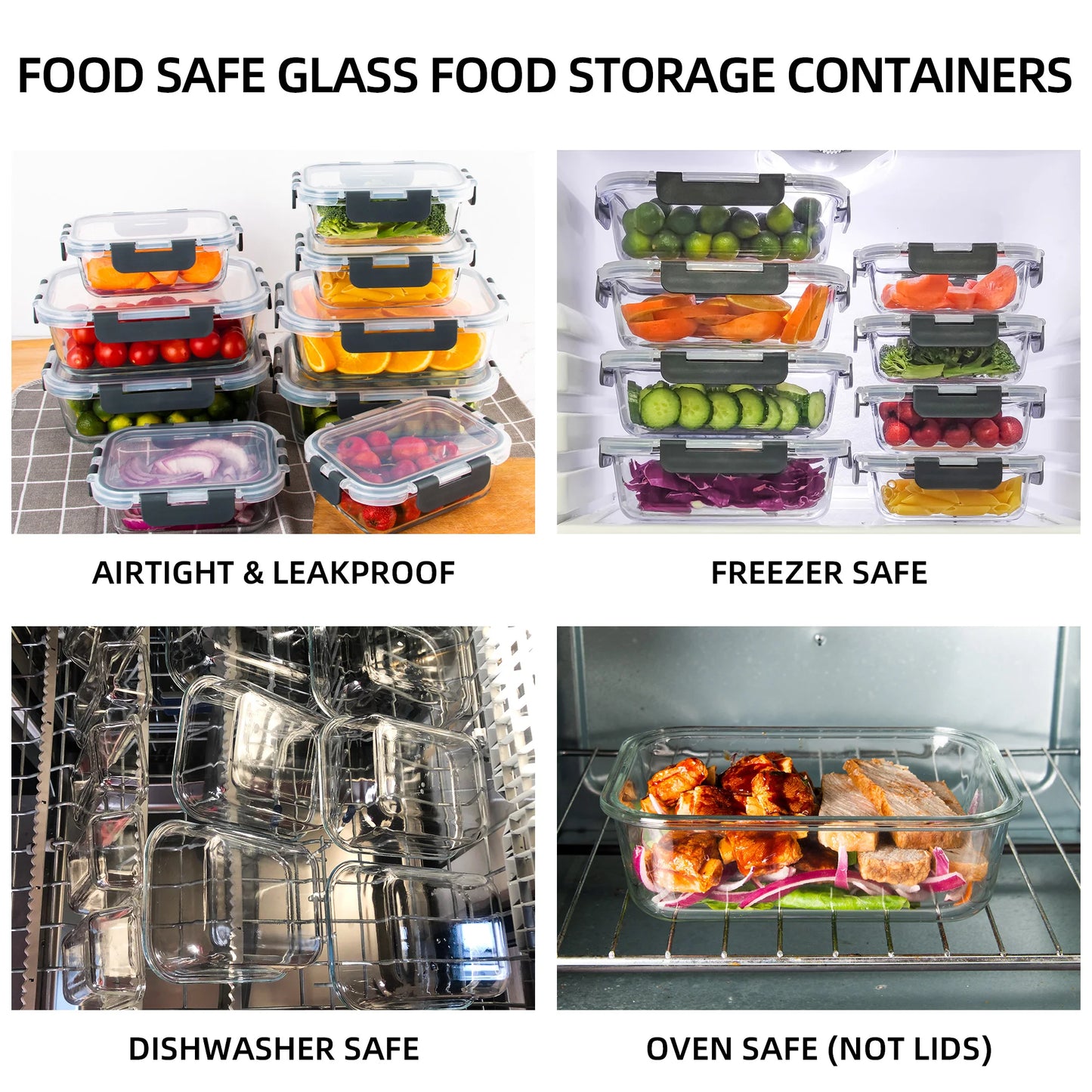 8-Piece Glass Food Storage Containers Set, BPA-Free, Leakproof - Cheerful Home Finds