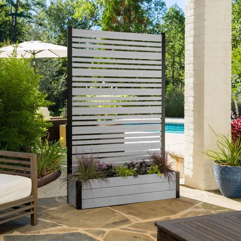 6ft H x 3.8ft W x 1ft L Freestanding Enclo Florence Ash Color Patio Privacy Screen with Planter Box - Cheerful Home Finds
