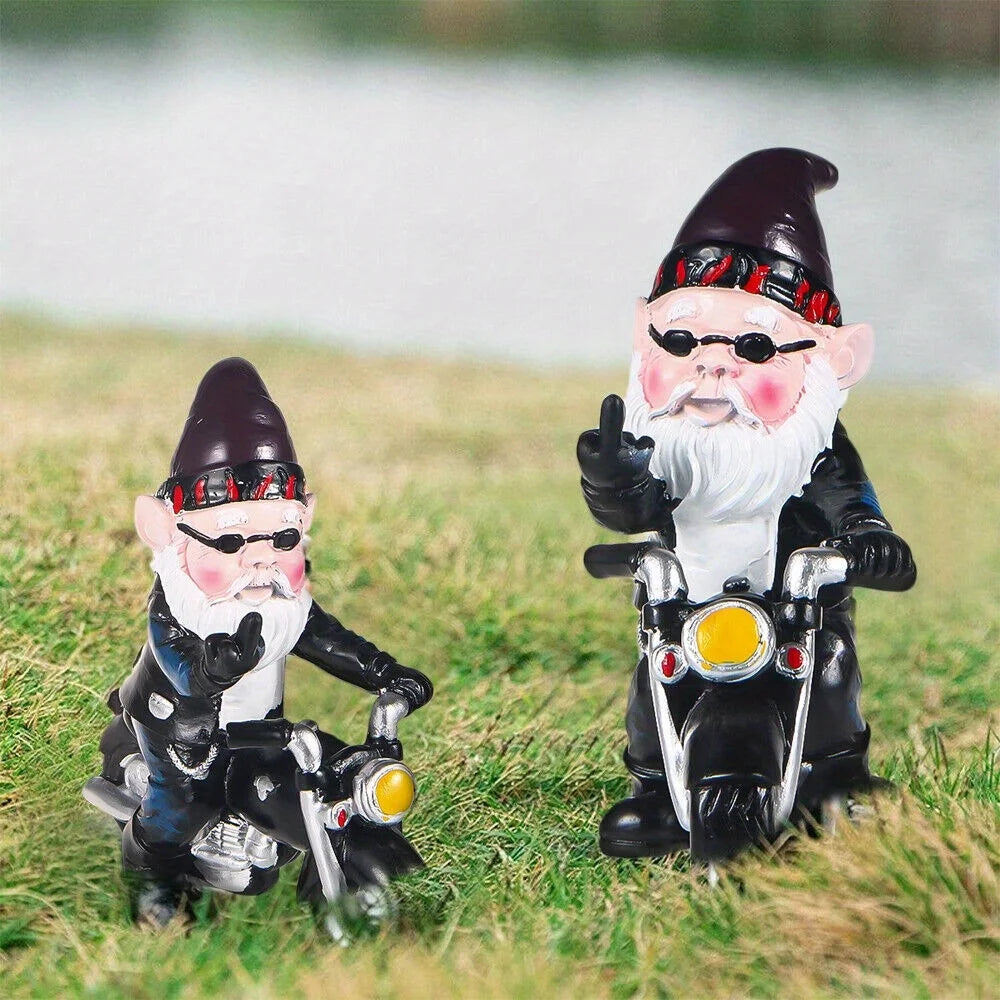 Naughty Gnome Riding Motorcycle Statue Funny Resin Crafts Gift - Cheerful Home Finds