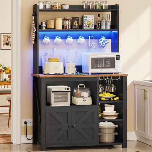 35.4 Inch Coffee Bar Cabinet with Power Outlet and Storage - Cheerful Home Finds