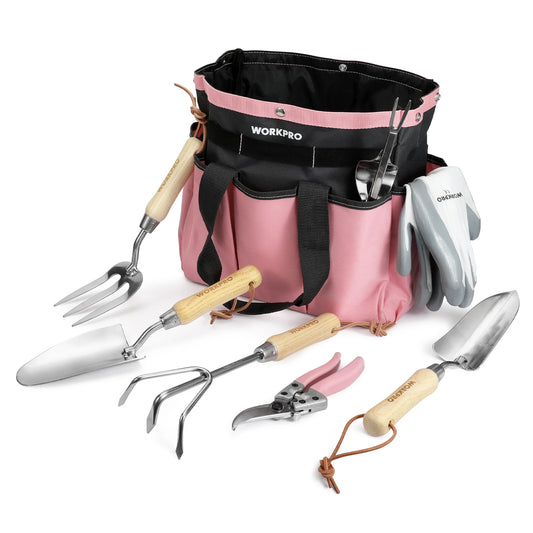 WORKPRO 8-Piece Pink Garden Tool Set with Tote and Gloves - Cheerful Home Finds