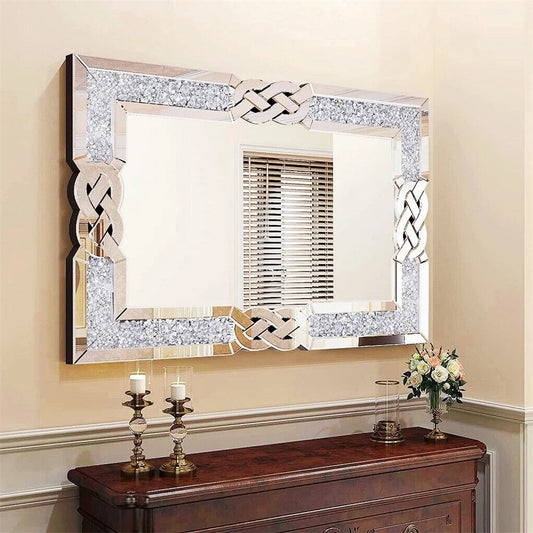 90/100/120CM Large Crystal Crush Diamond Mirror Vanity Silver Decorative Wall Hang Mirror - Cheerful Home Finds