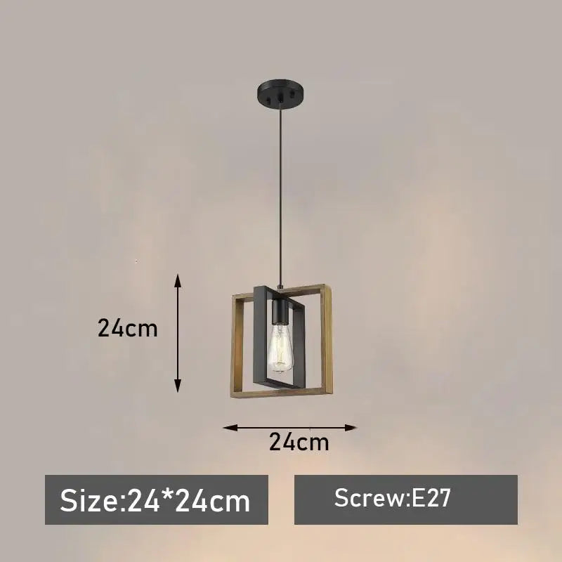 Vintage Industrial Style 4-Head Pendant Light Solid Wood Iron Hanging Lamps for Dining Room and Restaurant Lighting Fixture