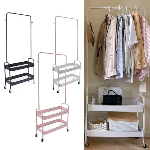 Mobile Clothing Storage Rack with 2 Tiers and Wheels - Cheerful Home Finds