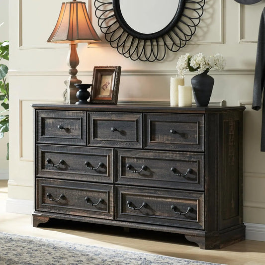 Farmhouse 7 Drawers Dresser for Bedroom, 54 Inch Rustic Chest - Cheerful Home Finds