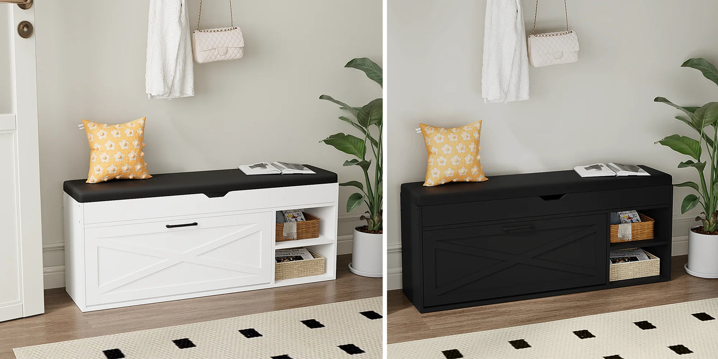 VOWNER Shoe Bench Cabinet with 1 Flip Drawers and 2 Compartments - Cheerful Home Finds