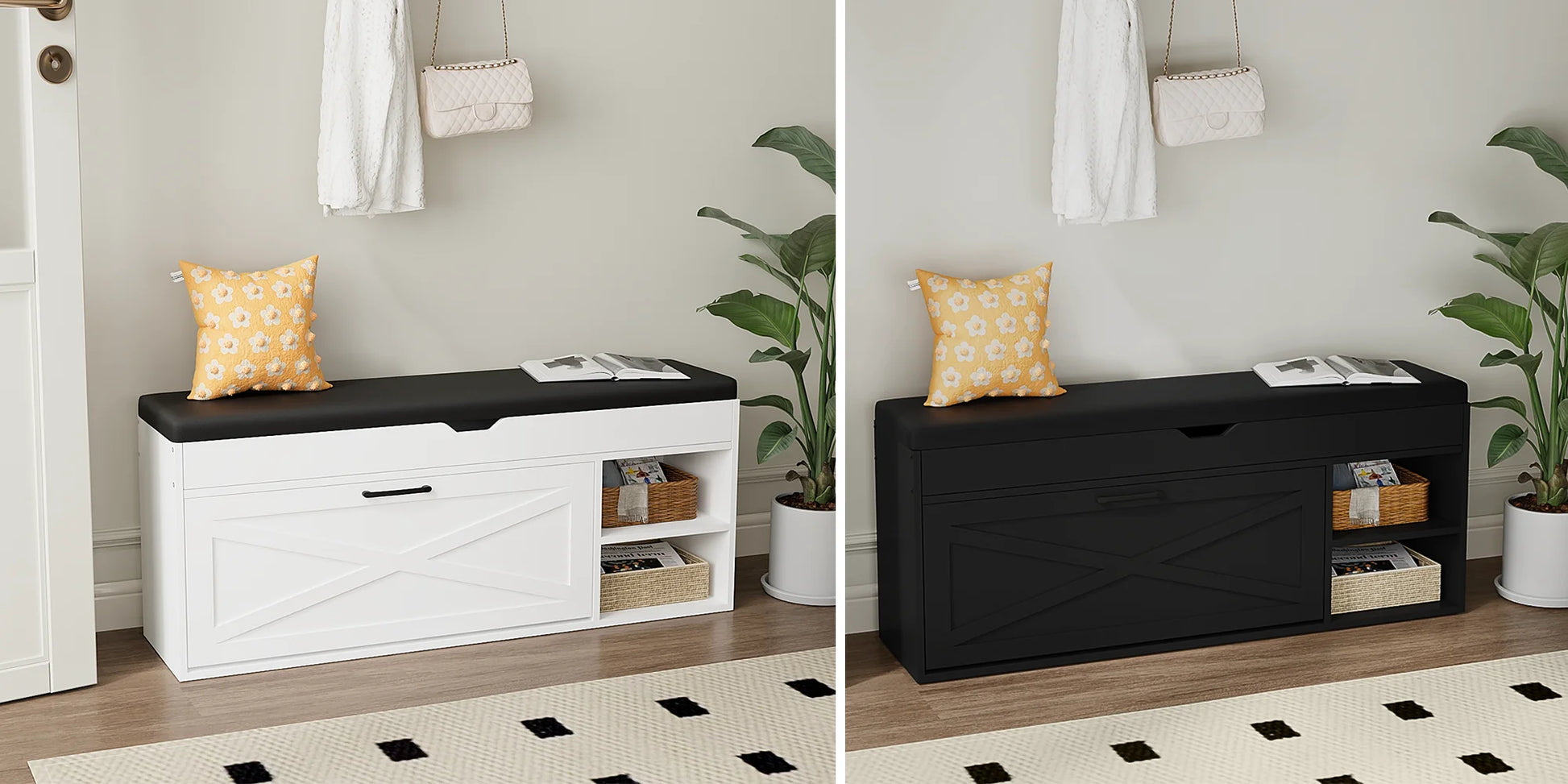 VOWNER Shoe Bench Cabinet with 1 Flip Drawers and 2 Compartments - Cheerful Home Finds