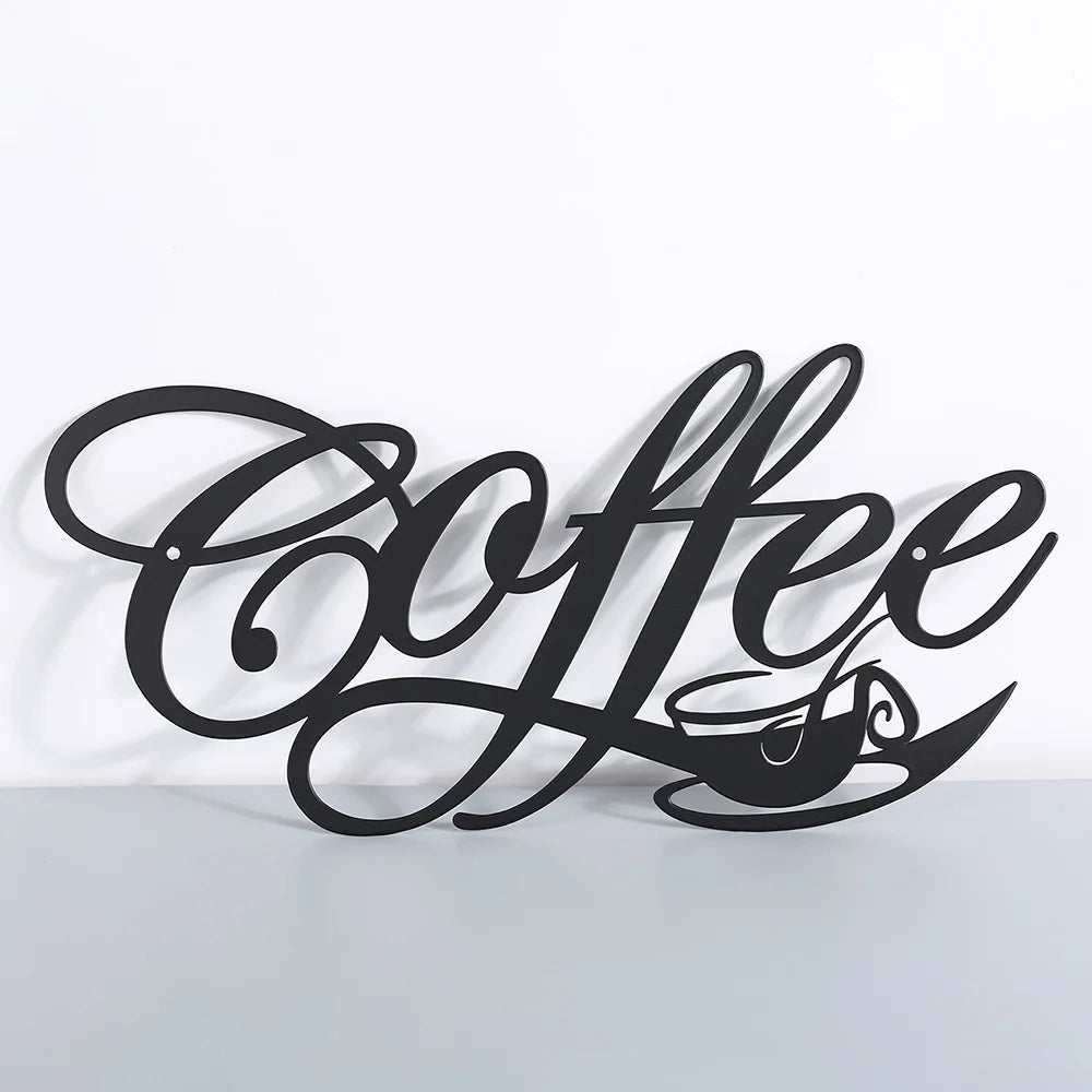 Coffee Bar Sign Metal Hanging Wall Art Plaque Black Letter Silhouette - Cheerful Home Finds