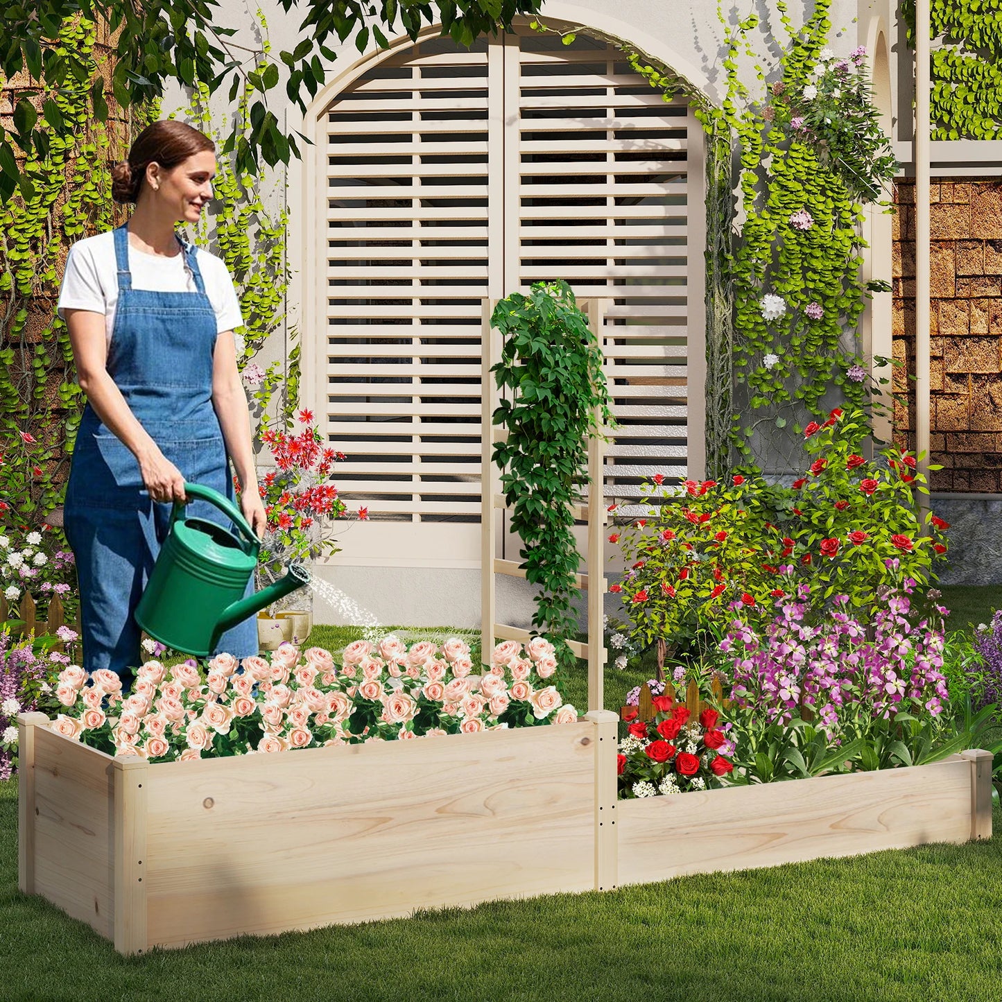 87" Raised Garden Bed w/ Trellis 2 Planter Boxes Patio - Cheerful Home Finds