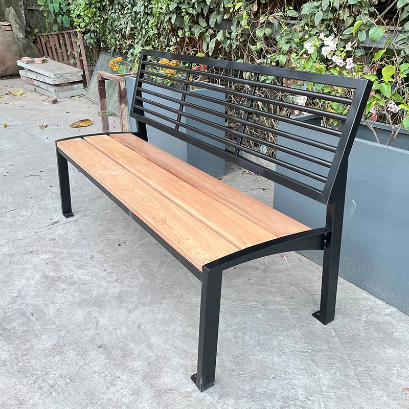 High Quality Commercial Metal Long Bench With Wooden Seat And Backrest For Outdoor Leisure Garden Park Seating