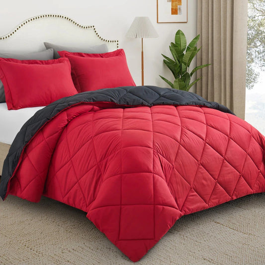 2/3pcs Reversible Comforter Bedding Set Queen King Size - Cheerful Home Finds