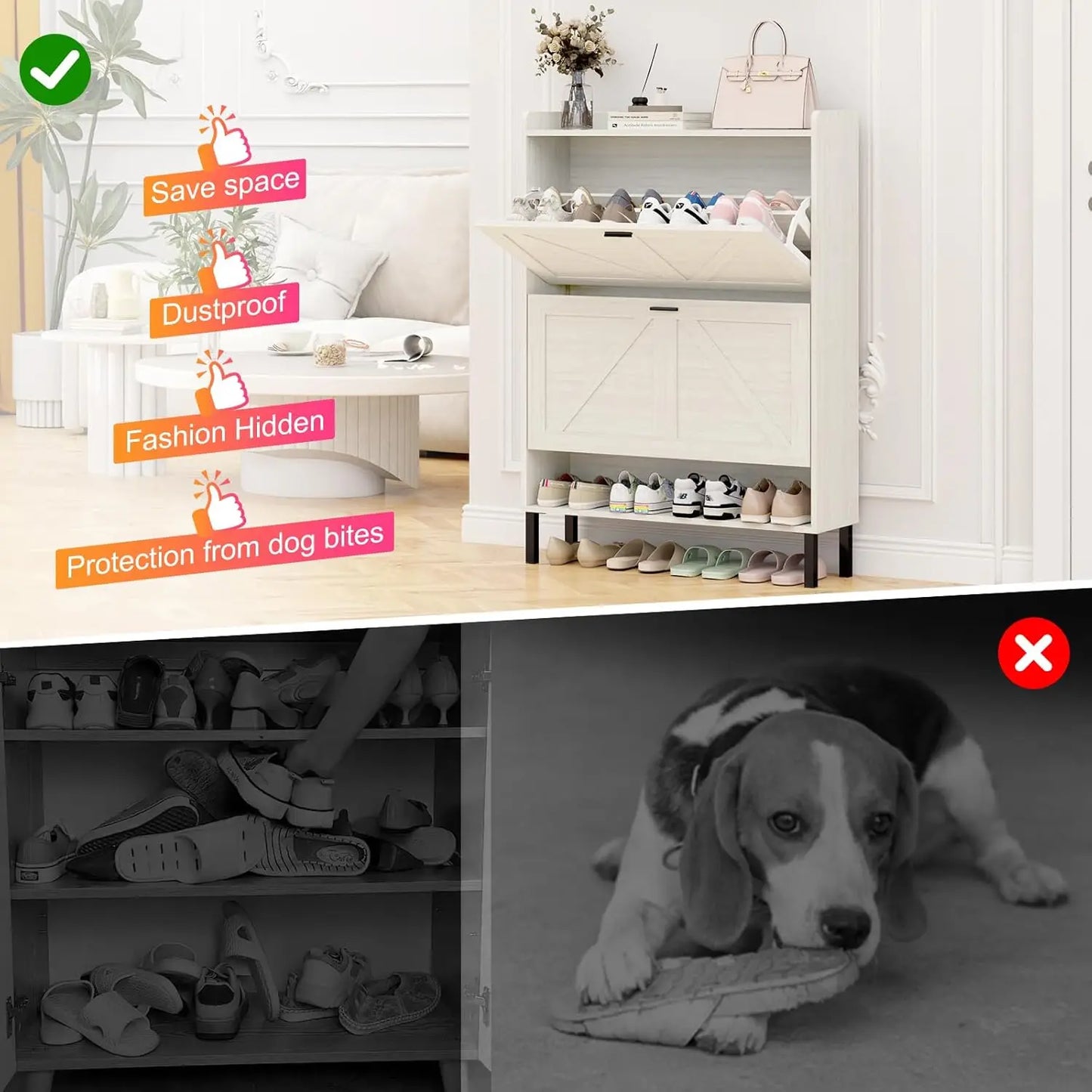 Shoe Cabinet Storage for Entryway with 2 Flip Drawers - Cheerful Home Finds