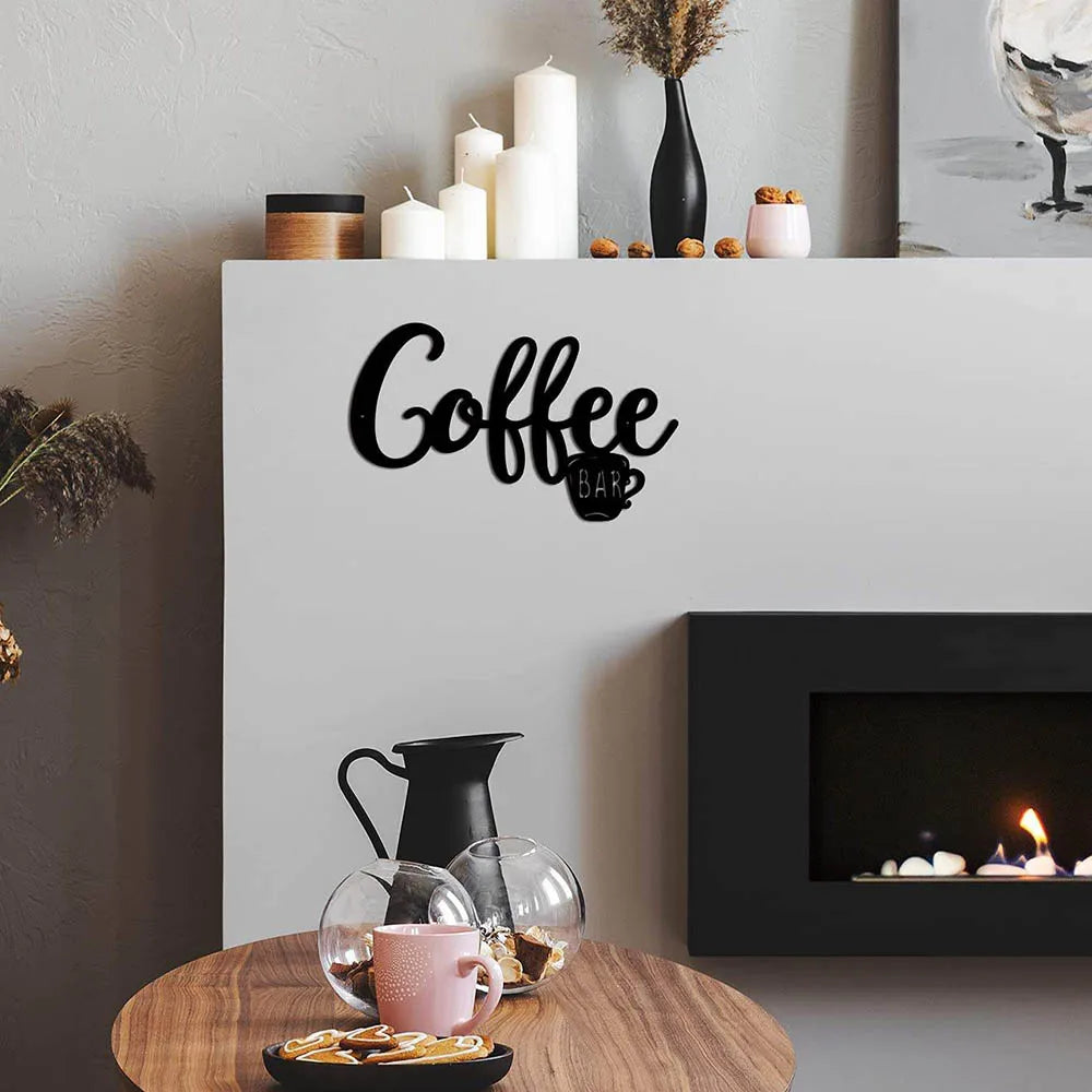 Coffee Bar Sign Metal Hanging Wall Art Plaque Black Letter Silhouette - Cheerful Home Finds
