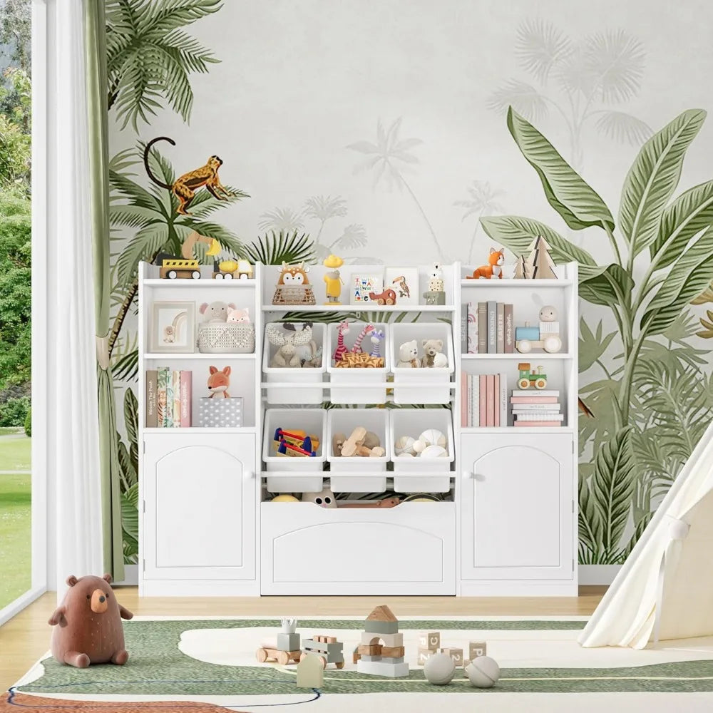 55” Toy Storage Organizer, 5-in-1 Kids Bookshelf Playroom - Cheerful Home Finds