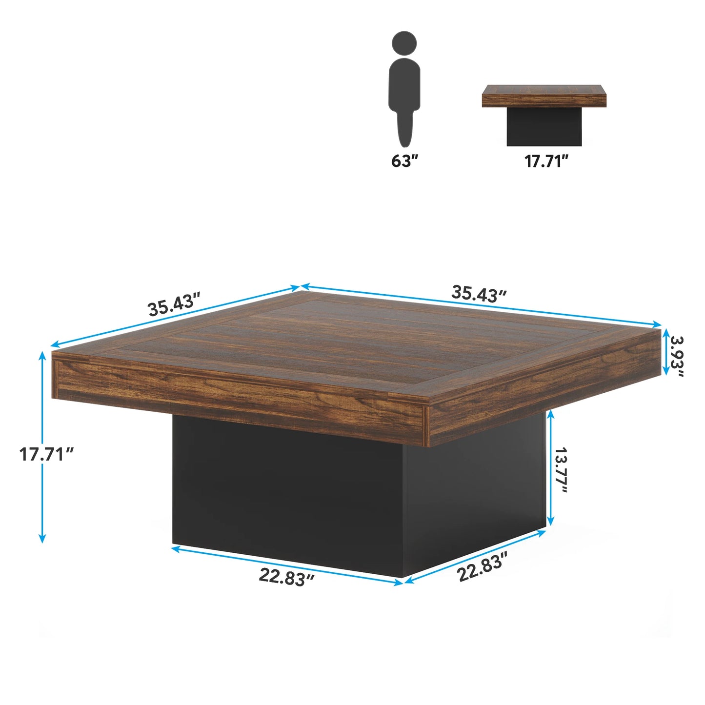 Tribesigns Square LED Coffee Table Engineered Wood Low Coffee Table for Living Room Rustic Brown and Black